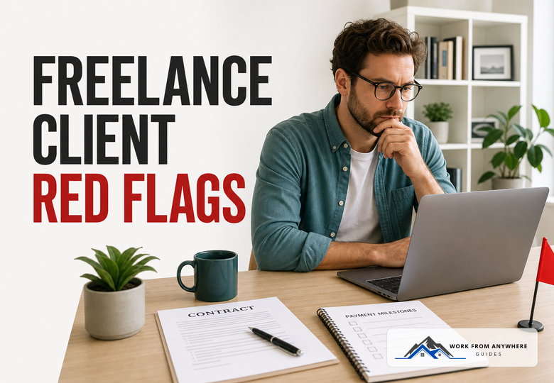 Freelancer reviewing a contract and payment checklist for client red flags