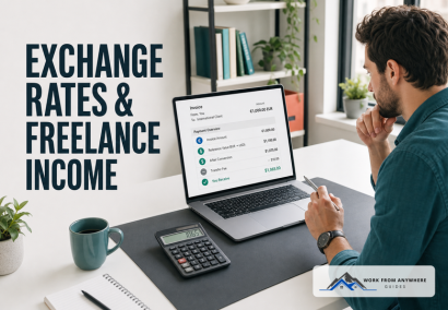 Freelancer reviewing how exchange rates and payment fees affect an international invoice