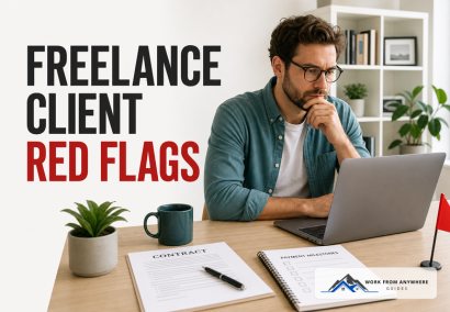 Freelancer reviewing a contract and payment checklist for client red flags