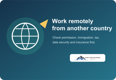 Remote worker checking immigration, tax, employer, data, and insurance requirements before working abroad
